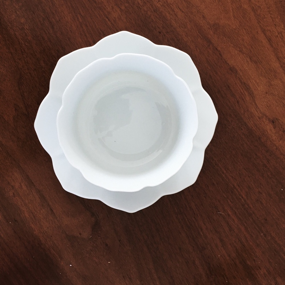 Vintage small ceramic lotus bowl and plate